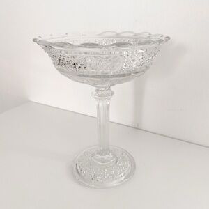 Vintage Pressed Glass Pedestal Candy Dish / Compote Bowl